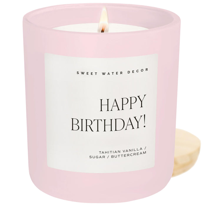 Happy Birthday Soy Candle - Pink Matte Jar - 15 oz