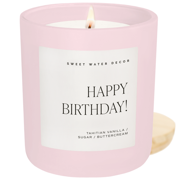 Happy Birthday Soy Candle - Pink Matte Jar - 15 oz