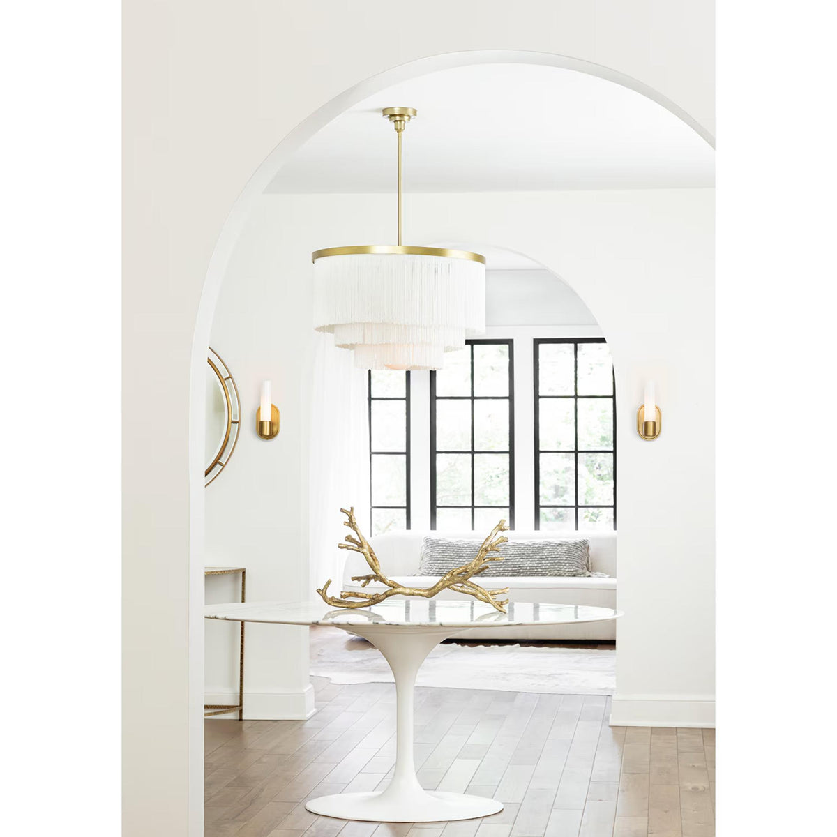 Cabaret Ivory Fringe Chandelier - Chandelier Installed | Bone & Brass