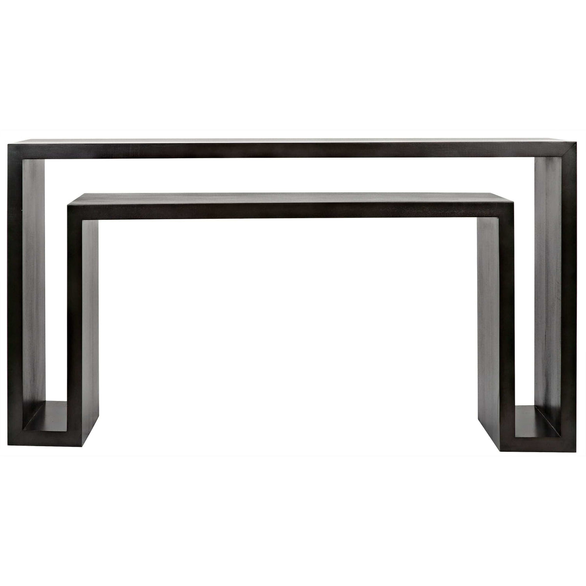 Caine Pale Black Mahogany Console, a contemporary handcrafted console table with a distinctive design.