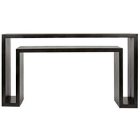 Caine Pale Black Mahogany Console, a contemporary handcrafted console table with a distinctive design.