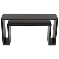 Caine Pale Black Mahogany Console: contemporary dark wood console table with a pale finish and lower shelf.
