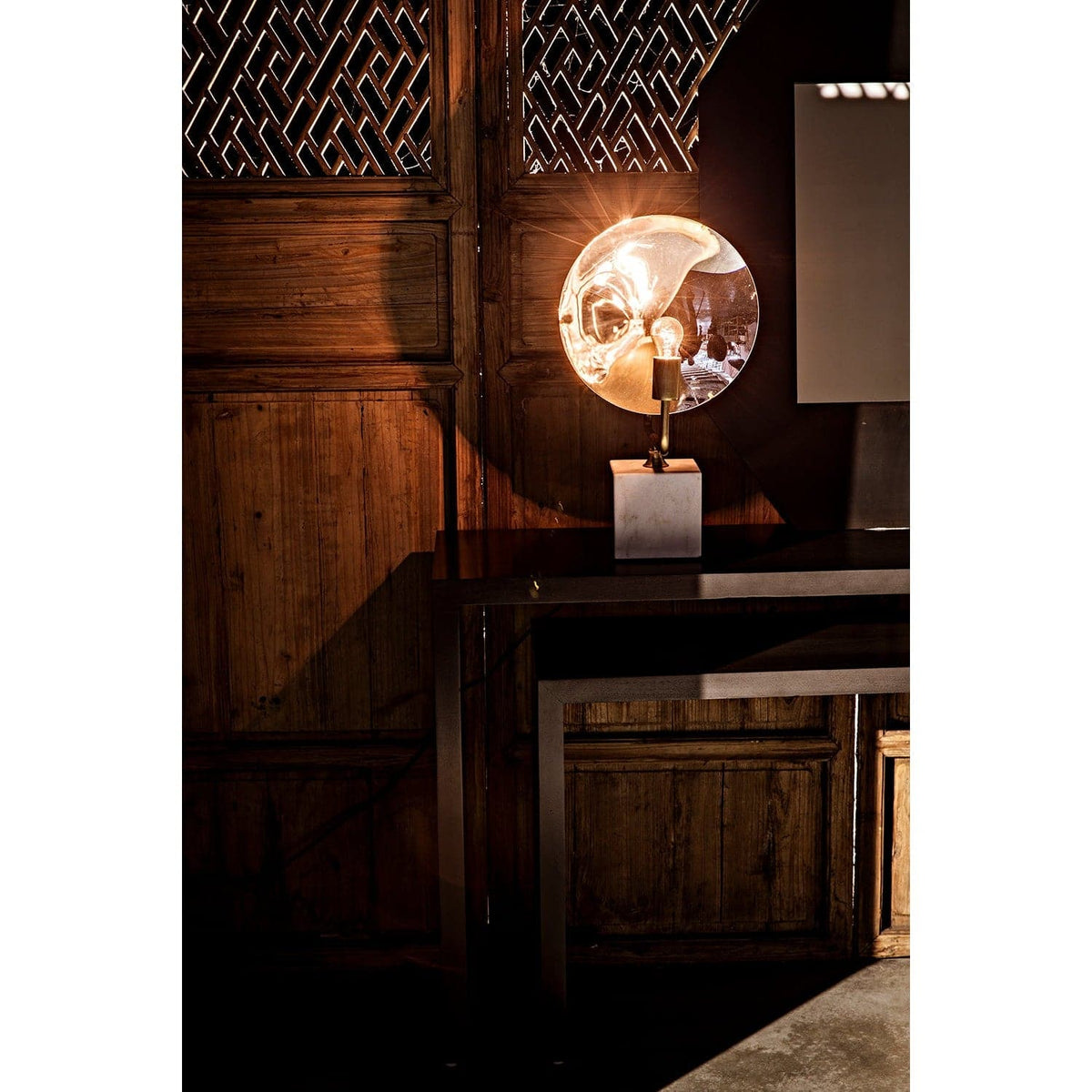 Caine Pale Black Mahogany Console, handcrafted with a contemporary design and pale finish.