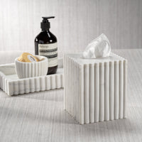 Calabria White Scalloped Marble Tissue Box Cover - Cover Side View | Bone & Brass