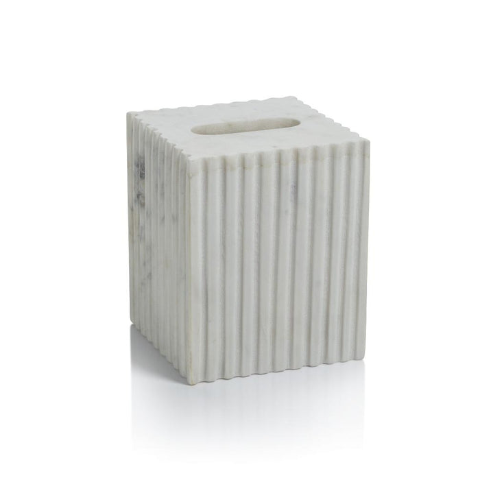 Calabria White Scalloped Marble Tissue Box Cover | Bone & Brass