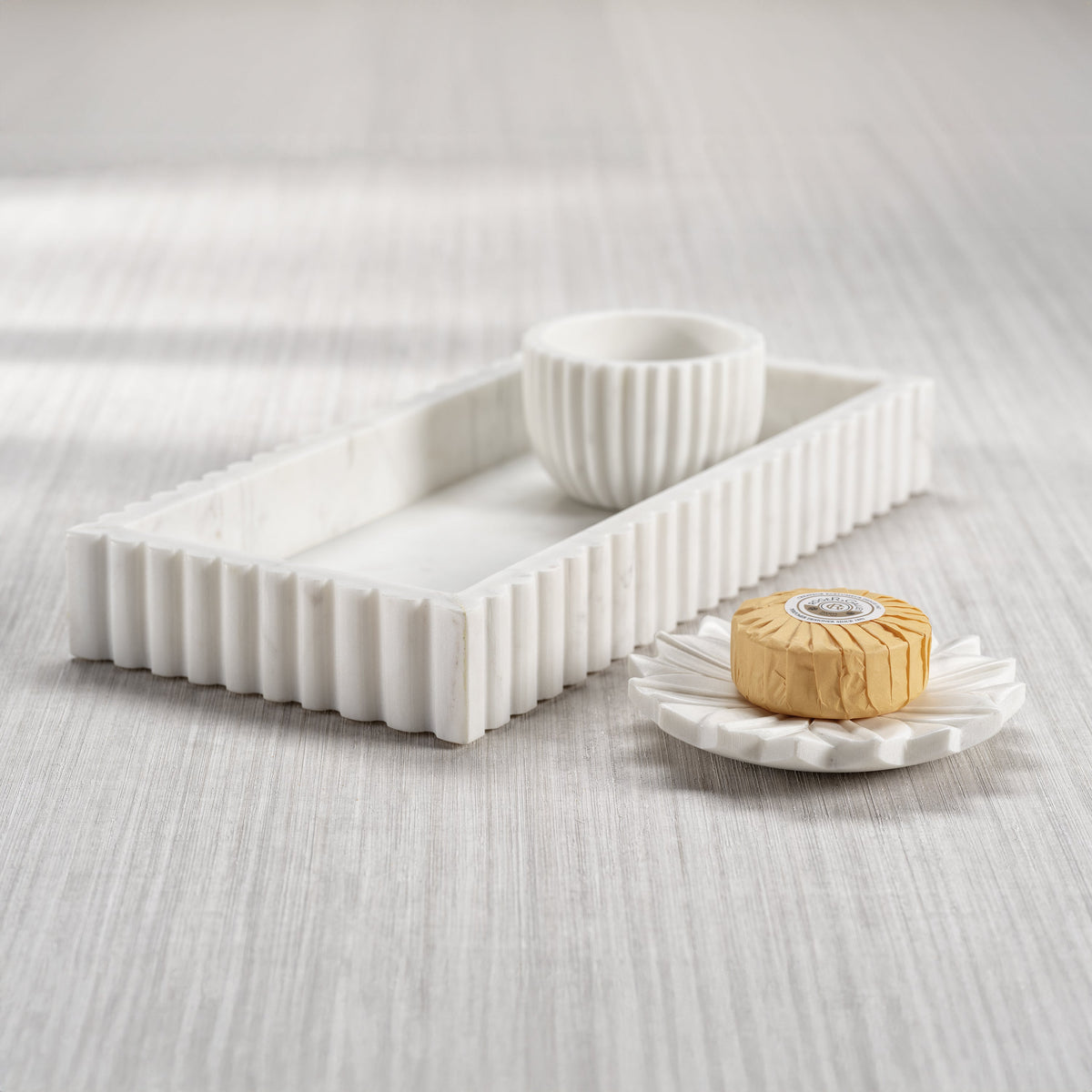 Calabria White Scalloped Vanity Marble Tray - Tray Detail | Bone & Brass