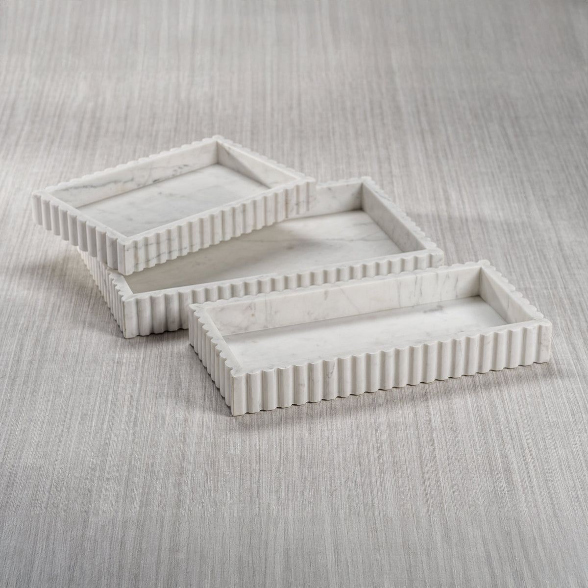 Calabria White Scalloped Vanity Marble Tray - Tray Side View | Bone & Brass