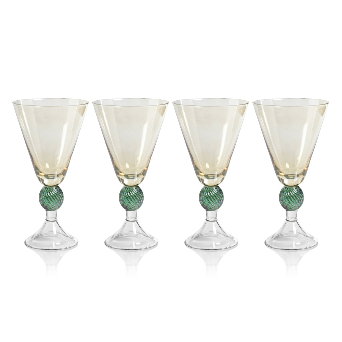 Cali Amber & Green Vintage Stemmed Glasses, Set of 4 - Glass Stem Detail | Bone & Brass