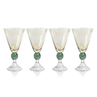 Cali Amber & Green Vintage Stemmed Glasses, Set of 4 - Glass Stem Detail | Bone & Brass