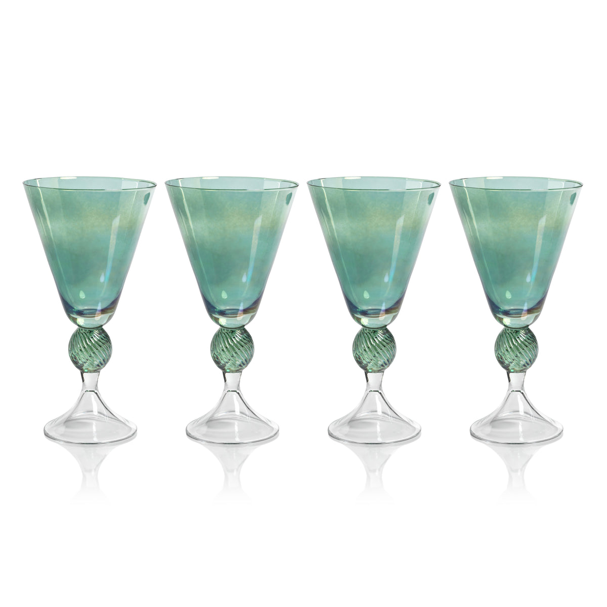 Cali Green Vintage Stemmed Glasses, Set of 4 - Glass Stem Detail | Bone & Brass