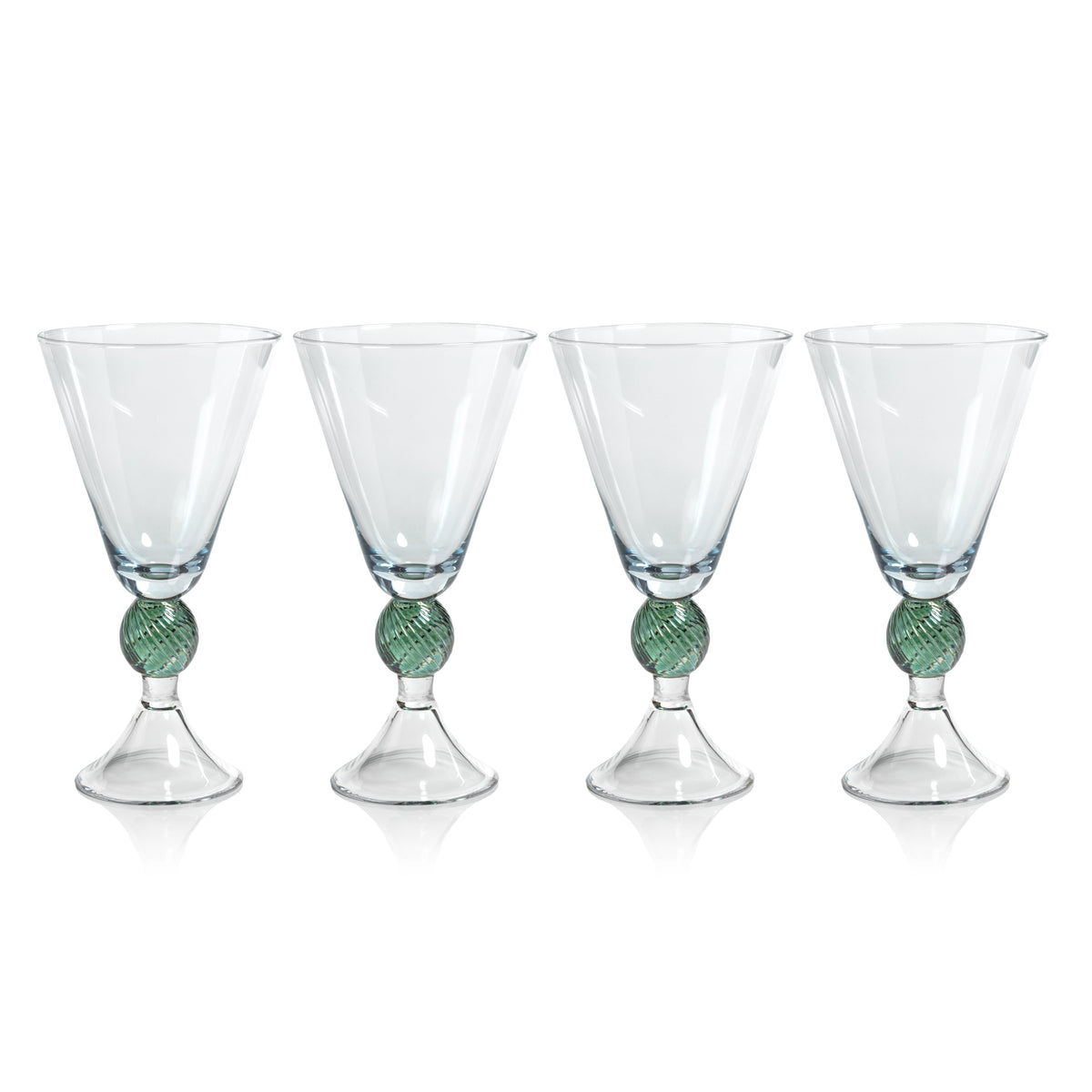 Cali Light-Blue & Green Vintage Stemmed Glasses, Set of 4 - Glass Stem Detail | Bone & Brass