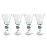 Cali Light-Blue & Green Vintage Stemmed Glasses, Set of 4 - Glass Stem Detail | Bone & Brass