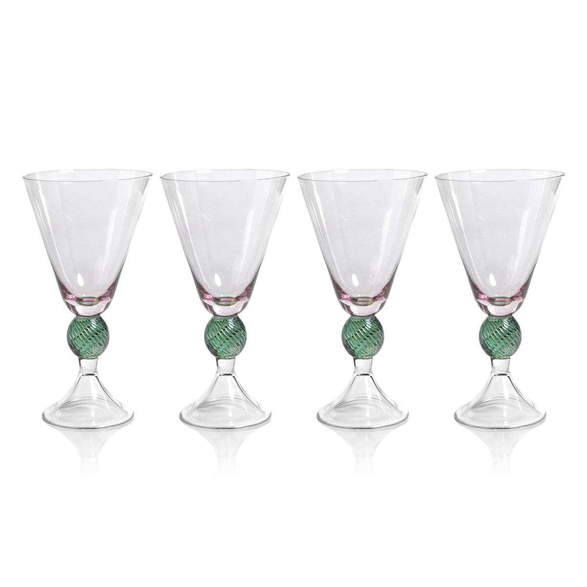 Cali Purple & Green Vintage Stemmed Glasses, Set of 4 - Glass Stem Detail | Bone & Brass