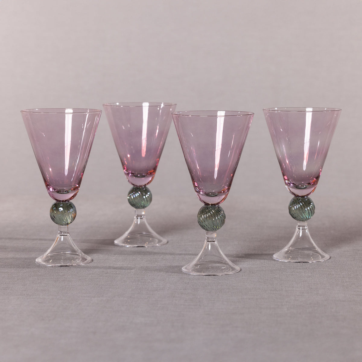 Cali Purple & Green Vintage Stemmed Glasses, Set of 4 - Glass Bowl Detail | Bone & Brass