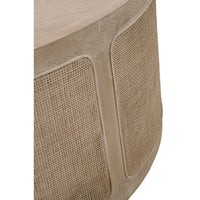 Callie Gray Cane Coffee Table, solid smoke gray oak wood with cane inlay and wood border.