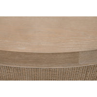 Callie Gray Cane Coffee Table: Round smoke gray oak wood table with a cane inlay border.