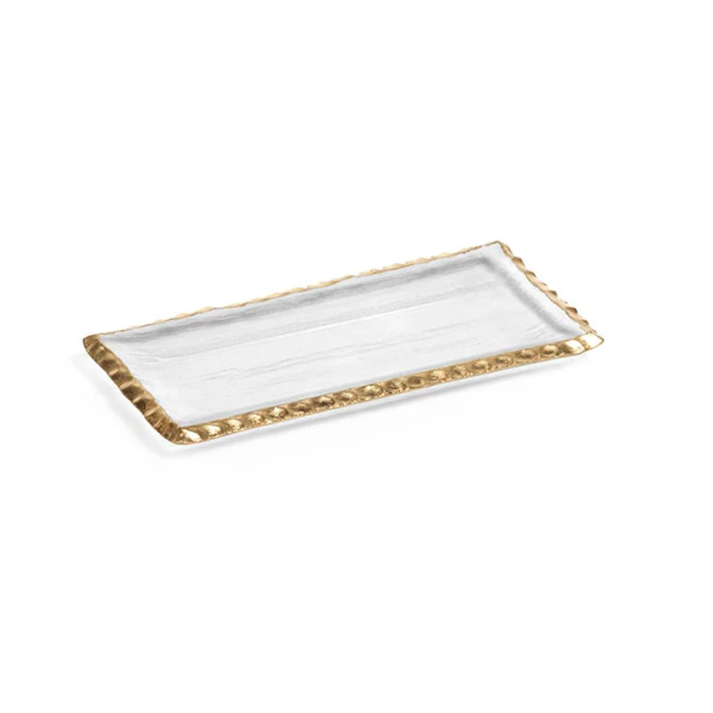 Cally Clear Rectangle Plate with Gold Rim, Set of 3 - Platter Side View | Bone & Brass