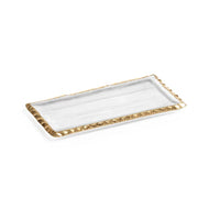 Cally Clear Rectangle Plate with Gold Rim, Set of 3 - Platter Side View | Bone & Brass