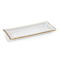 Cally Clear Rectangle Plate with Gold Rim, Set of 3 - Platter View | Bone & Brass