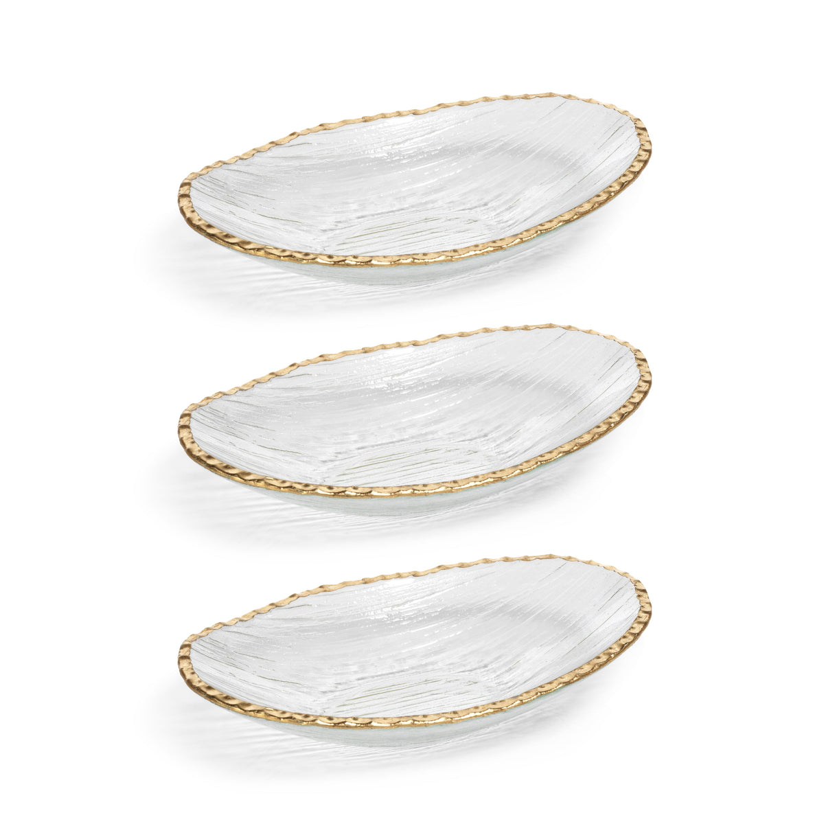 Cally Clear Textured Bowls Gold Rim, Set of 3 - Bowl View | Bone & Brass
