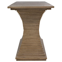 Cambio Console in bleached walnut with hand-carved decorative ridges and elegant curves.