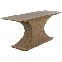 Cambio Console Bleached Walnut, hand-carved with decorative ridges and elegant curved base.
