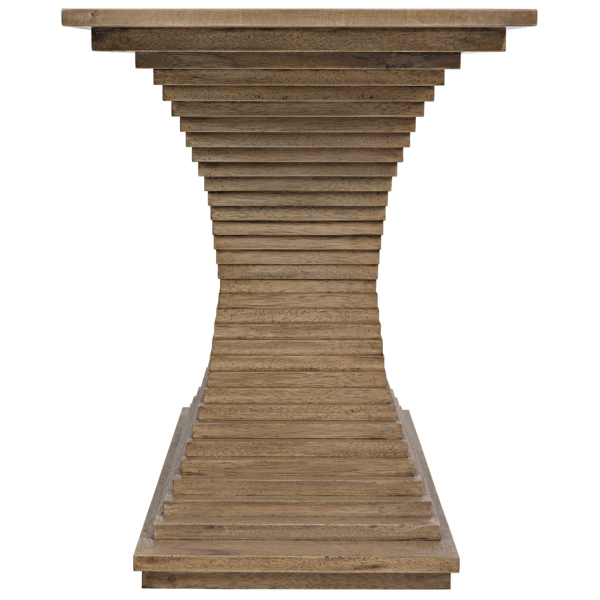 Cambio Console in bleached walnut, featuring hand-carved decorative ridges and elegant curved lines.