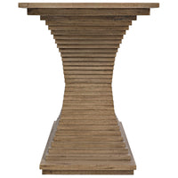 Cambio Console in bleached walnut, featuring hand-carved decorative ridges and elegant curved lines.