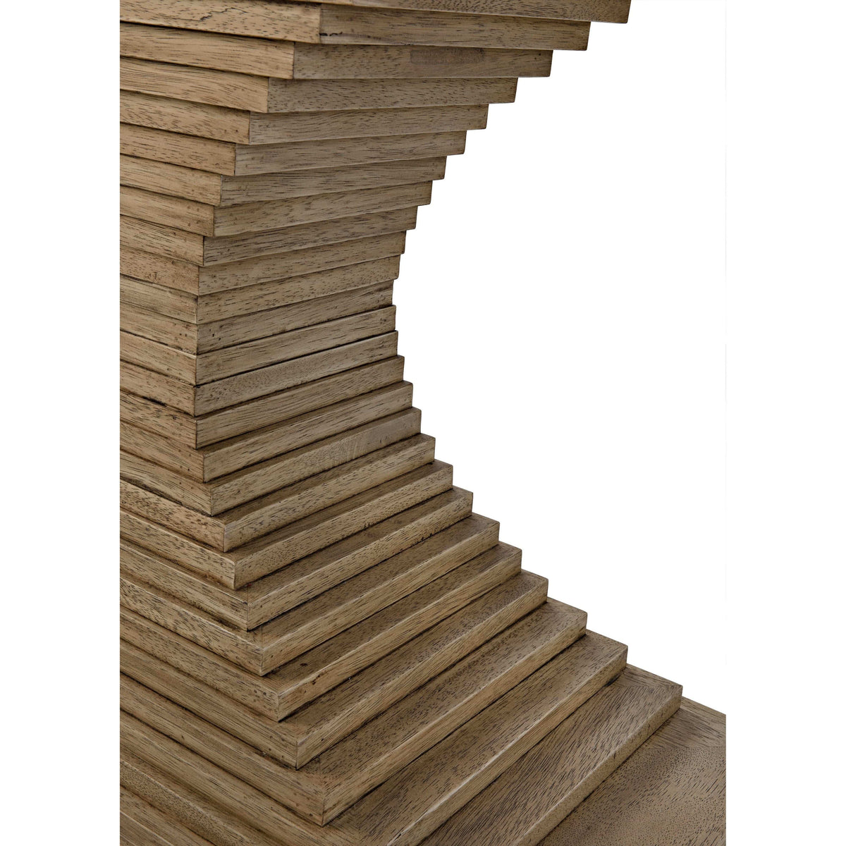 Cambio Console with hand-carved bleached walnut, featuring decorative ridges and elegant curved lines.