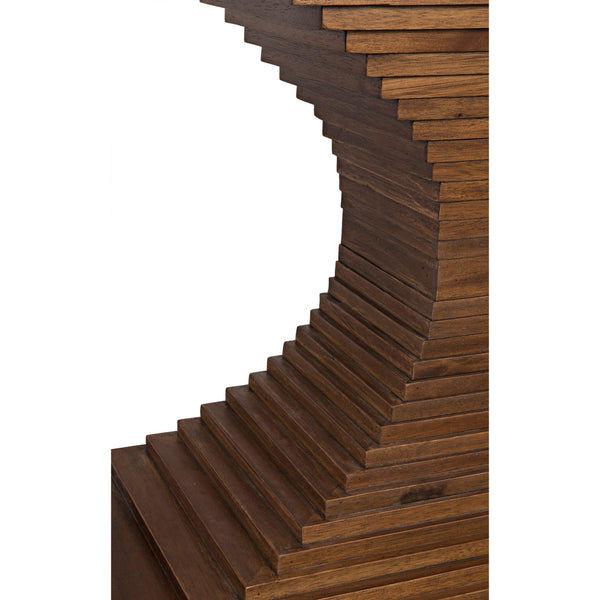 Dark walnut console with hand-carved decorative ridges, 72"W x 30.5"H.