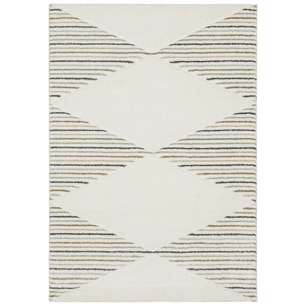 Cambria Beige & Multi Casual Rug, power-loomed polypropylene with carved texture and neutral striped design.