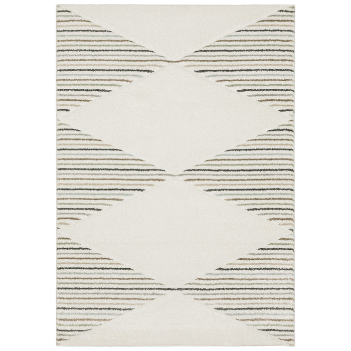 Cambria Beige & Multi Casual Rug, power-loomed polypropylene with carved texture and neutral striped design.