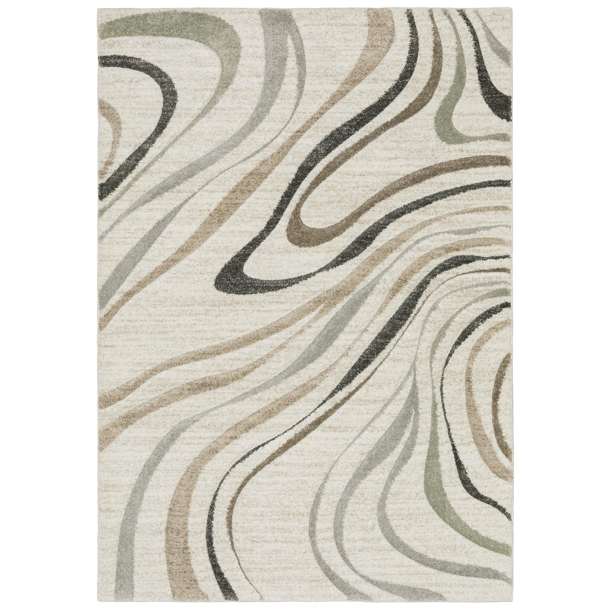 Cambria Beige Multi-Colored Contemporary Rug with swirling lines in warm neutrals, pale blue, and mint.