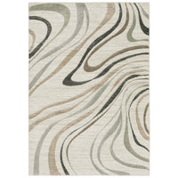 Cambria Beige Multi-Colored Contemporary Rug with swirling lines in warm neutrals, pale blue, and mint.