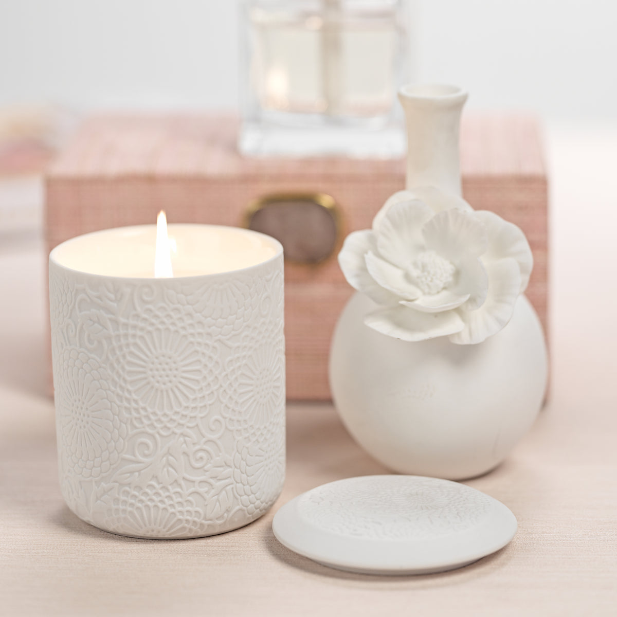 Cameo Long Neck Porcelain Bud Vases, Set of 6 - Vase Top View | Bone & Brass