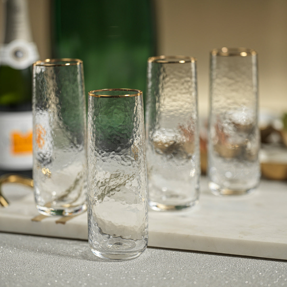 Campolli Stemless Glass Flutes w/ Gold Rims, Set of 4 - Glass Detail | Bone & Brass