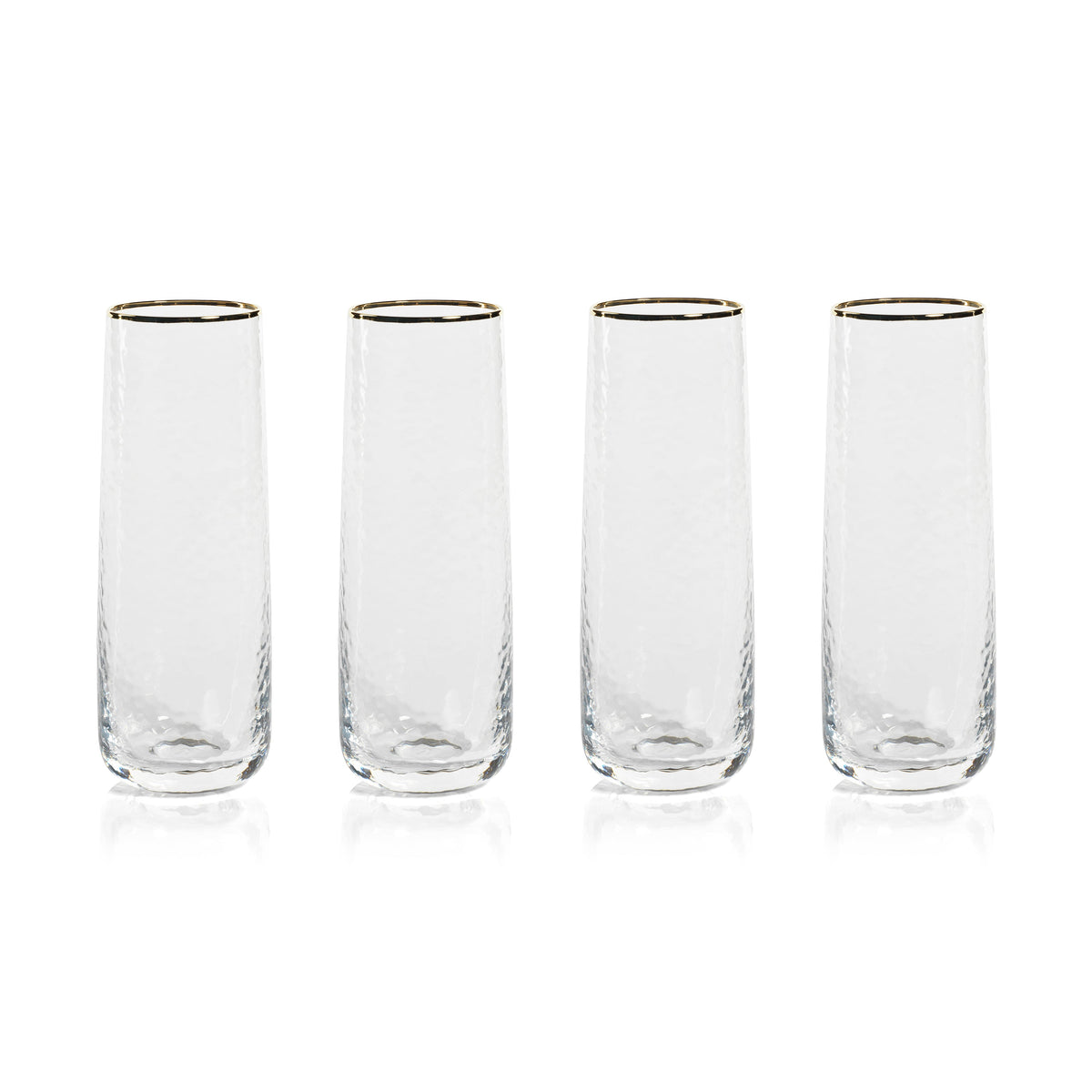 Campolli Stemless Glass Flutes w/ Gold Rims, Set of 4 - Glass Stem Detail | Bone & Brass