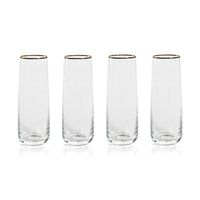 Campolli Stemless Glass Flutes w/ Gold Rims, Set of 4 - Glass Stem Detail | Bone & Brass