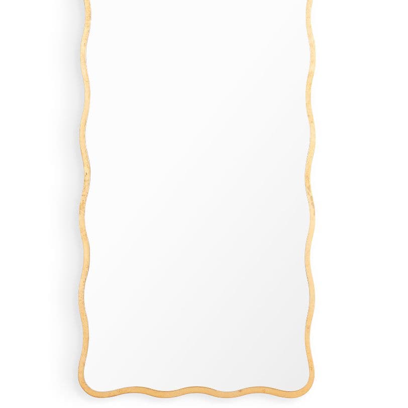Candice Dressing Room Mirror with an undulating gilded frame and beveled edge, 60" tall.