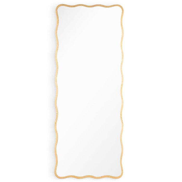 Tall Candice dressing room mirror with an undulating gilded frame and beveled edge.