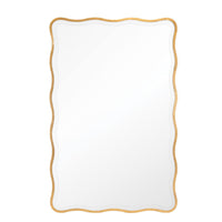 Candice 44x28" gold leaf rectangle mirror with an undulating gilded frame and beveled edge.