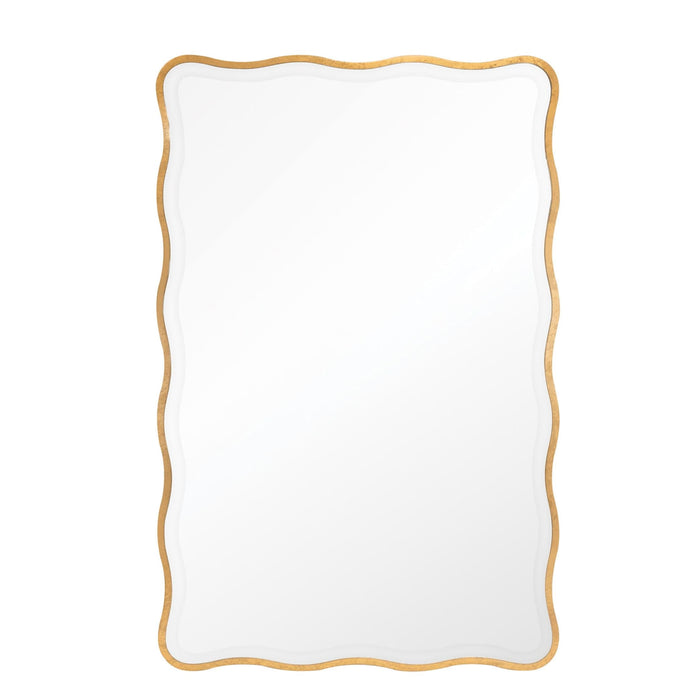 Candice 44x28" gold leaf rectangle mirror with an undulating gilded frame and beveled edge.