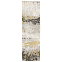 Caravan Beige & Gold Contemporary Rug, a power-loomed polyester runner with abstract, multi-level texture.