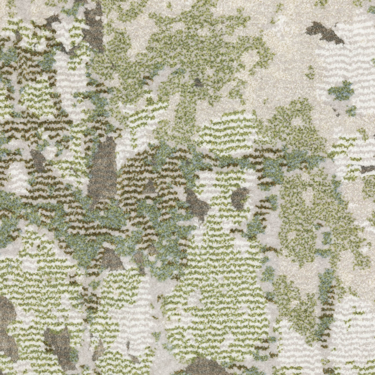 Caravan Beige & Green Contemporary Rug with textured, multi-level polyester yarns and abstract design.