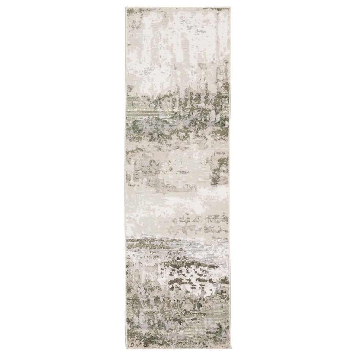 Caravan Beige & Green Contemporary Rug, a power-loomed polyester runner with a textured, multi-level surface.
