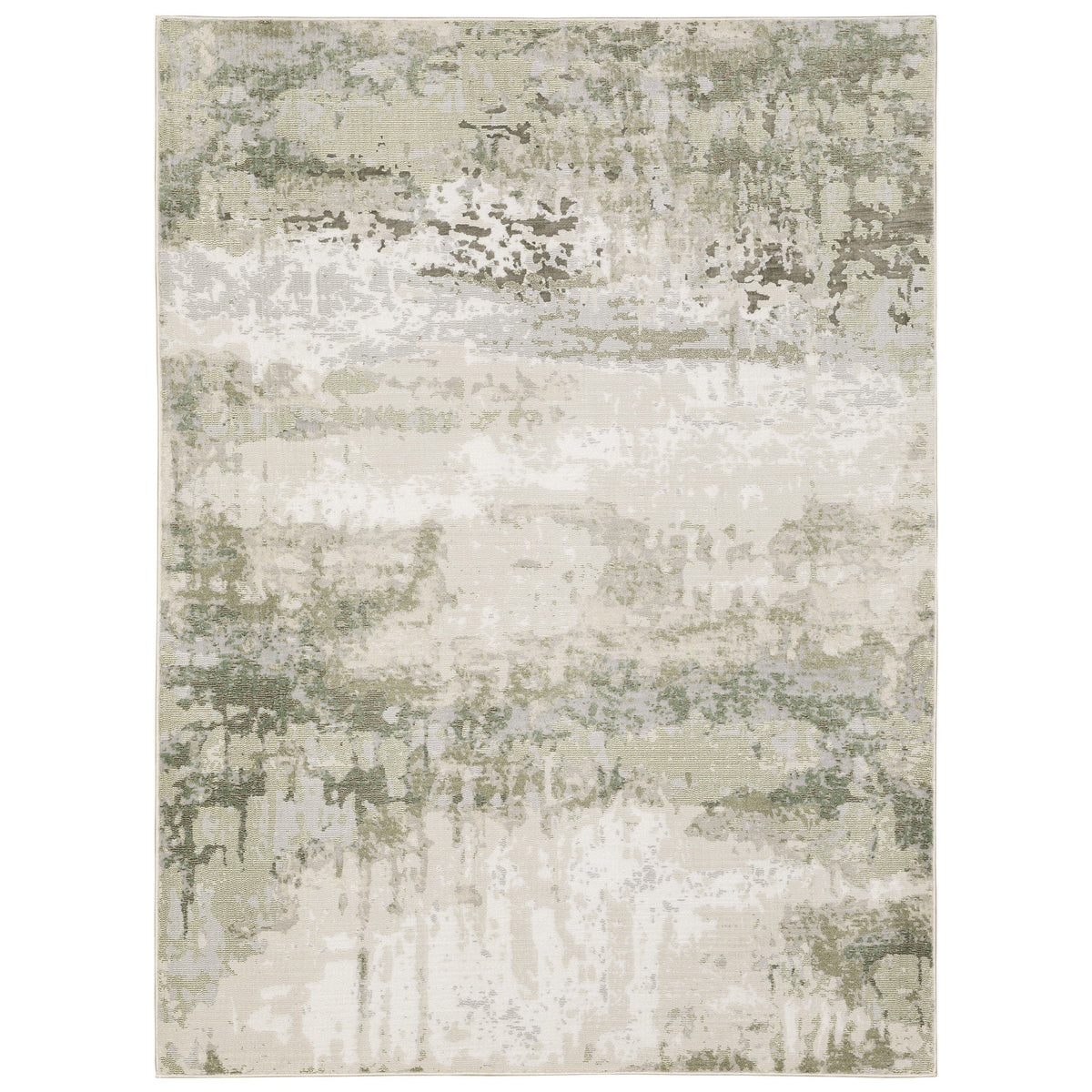 Caravan Beige & Green Contemporary Rug with abstract, textured polyester design.