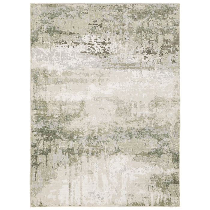 Caravan Beige & Green Contemporary Rug with abstract, textured polyester design.