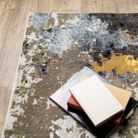 Caravan Charcoal Multi-Colored Contemporary Rug with textured polyester yarns, featuring warm and cool tones.