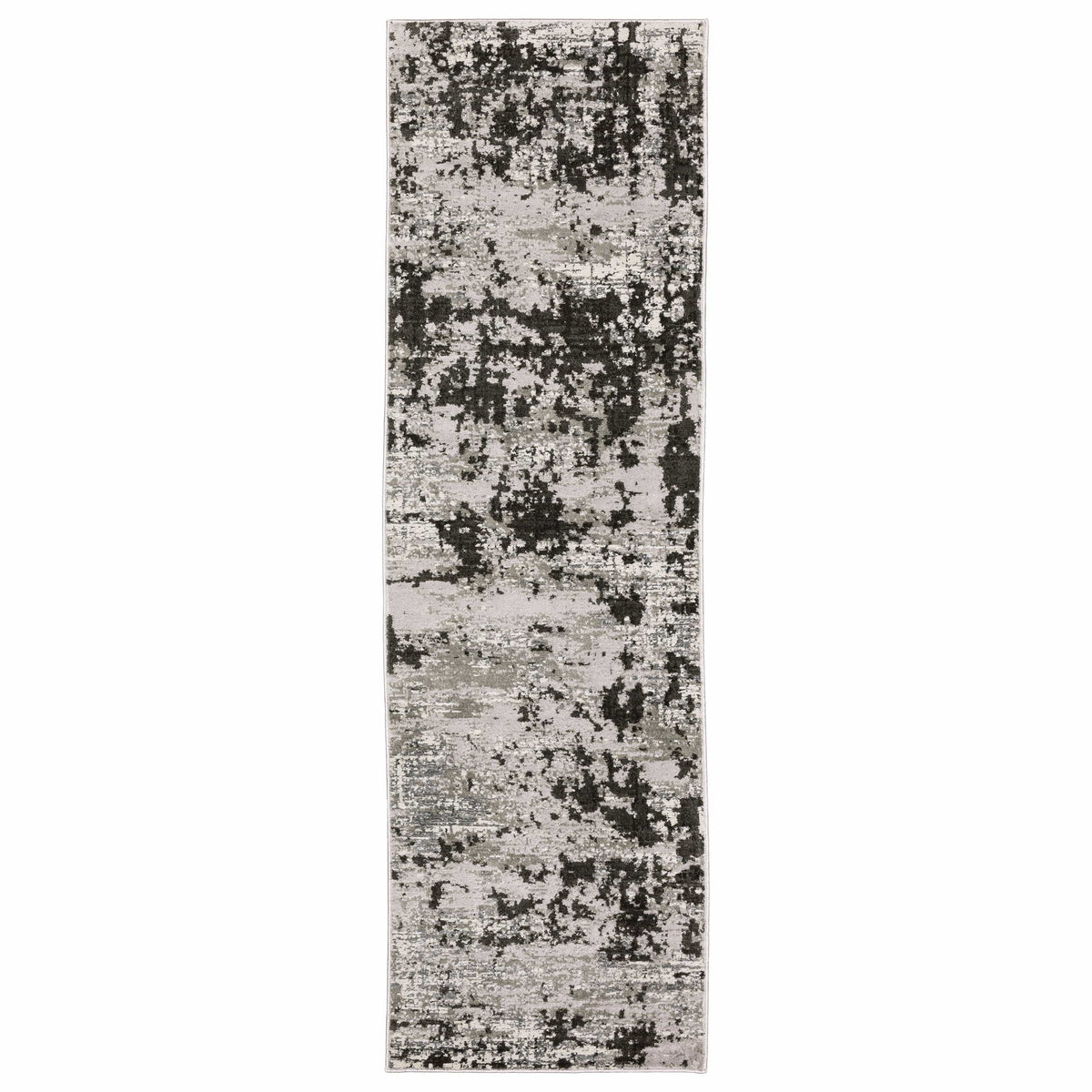 Caravan Grey & Black Contemporary Rug, a power-loomed polyester runner with a textured, abstract design.