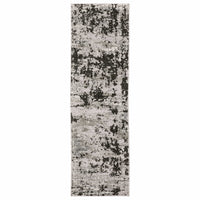 Caravan Grey & Black Contemporary Rug, a power-loomed polyester runner with a textured, abstract design.